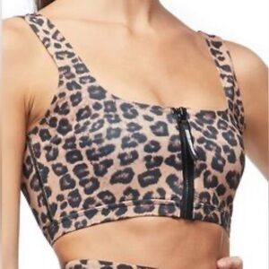 Good‎ American Performance Leopard Print Zip Front Sports Bra Size 2